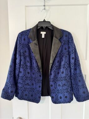 Chico's Navy Lace Blazer with Black Satin Lapel